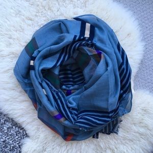 Torino - Silky Striped Long Scarf w/ Frayed Edge